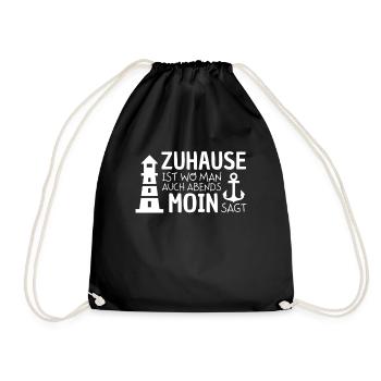 Zuhause Moin Norddeutsch Leuchtturm Meer Küste - Turnbeutel - Schwarz - Vorne