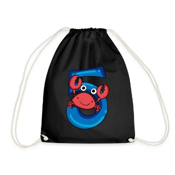 Crab with the number 5 - 5 birthday gift idea - Drawstring Bag - black - Front