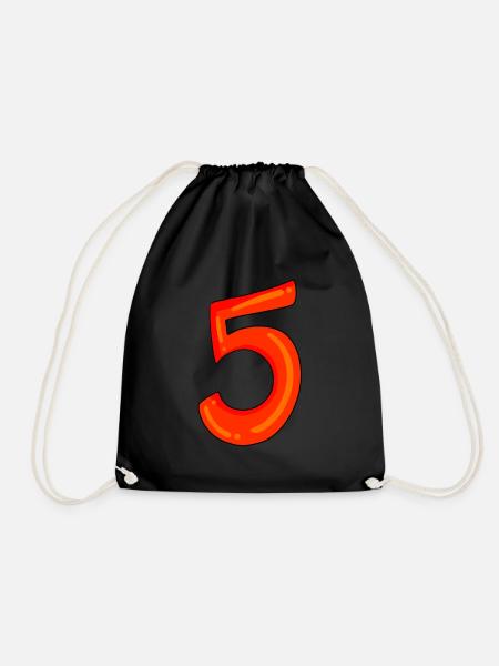 Number 5 red number five - Drawstring Bag - black
