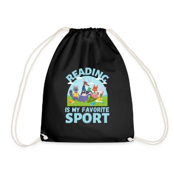 reading is my favorite sport animal reading books - Drawstring Bag - black - Front
