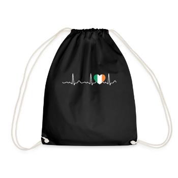 Ireland - heartbeat, pulse, heart line, ECG - Drawstring Bag - black - Front