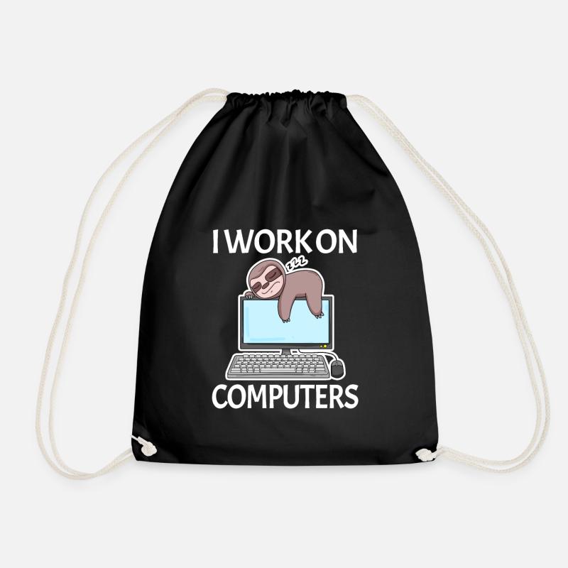 I work on computers Computer Nerd faul lustig - Turnbeutel - Schwarz