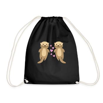 Loutres mignon couple de loutres avec des coeurs aiment les animaux mignons - Sac de sport léger - noir - Devant