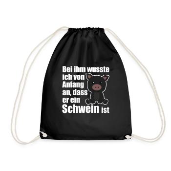 Schwarzes Schwein mit lustigem Spruch Hausschwein - Turnbeutel - Schwarz - Vorne