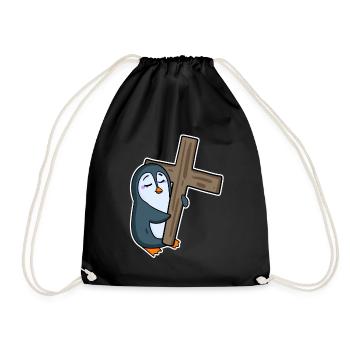 Penguin and cross religion - Drawstring Bag - black - Front