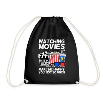 Movie cinema saying television gift popcorn - Drawstring Bag - black - Front