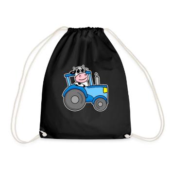 Cow Tractor Illustration - Drawstring Bag - black - Front