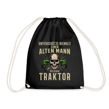 Never underestimate an old man tractor - Drawstring Bag - black - Front