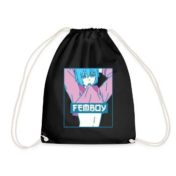 Femboy Aesthetic Pastel Yaoi Anime Boy Gift - Drawstring Bag - black - Front