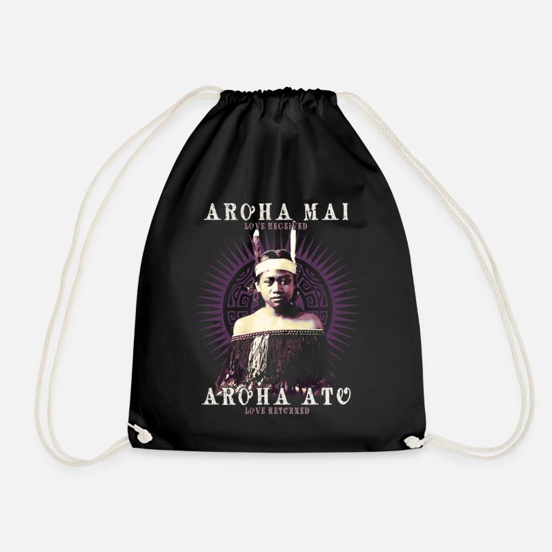 Aroha Mai, Maori Liebe Sprichwort Design, NZ Kiwi - Turnbeutel - Schwarz