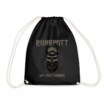 Ruhrpott Auf Kohle geboren Kumpel Skull - Turnbeutel - Schwarz - Vorne