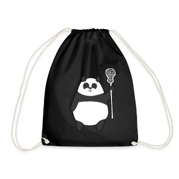 Lacrosse - Pandabär mit Lacrosseschläger - Turnbeutel - Schwarz - Vorne