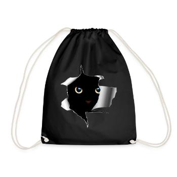 Chaton doux fissure - Chat en métal déchire motif - Sac de sport léger - noir - Devant