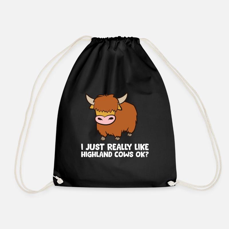 Highland Cow Lover I Just Really Like Highland - Drawstring Bag - black