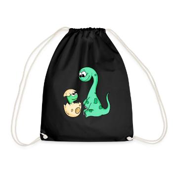 Dinosaurier mit Baby Dinosaurier - Turnbeutel - Schwarz - Vorne