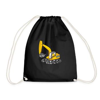 Bagger Baustelle schwere Maschinen Geschenk - Turnbeutel - Schwarz - Vorne