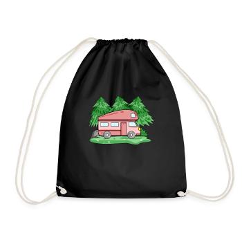 Wohnwagen Camper Geschenk - Turnbeutel - Schwarz - Vorne