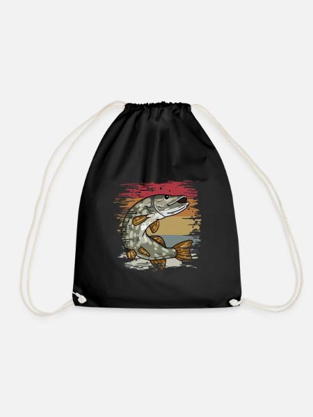 Hecht Angeln Retro - Turnbeutel - Schwarz