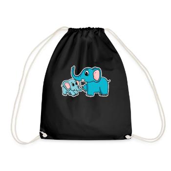 Éléphant avec enfant - Éléphant avec bébé - Sac de sport léger - noir - Devant