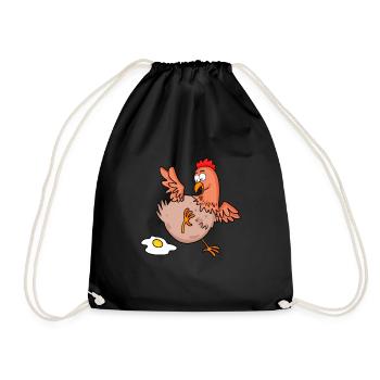 Chicken Lays an Egg Cartoon - Drawstring Bag - black - Front