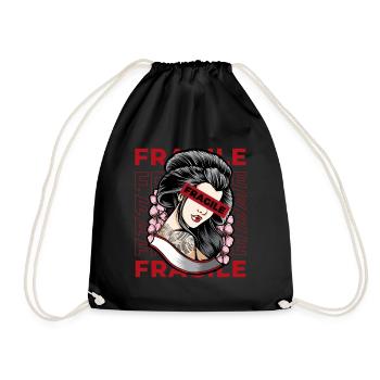 Geisha Fragile Grunge Japanese Aesthetic Gift - Drawstring Bag - black - Front