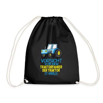 Trecker Traktorfahrer Geschenk - Turnbeutel - Schwarz - Vorne