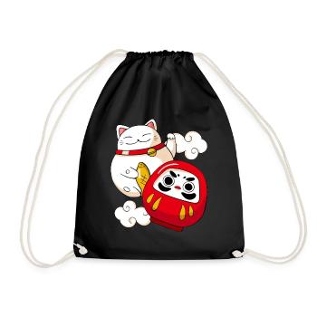 Funny Maneki Neko Cat Japanese Daruma Doll Kawaii - Sac de sport léger - noir - Devant
