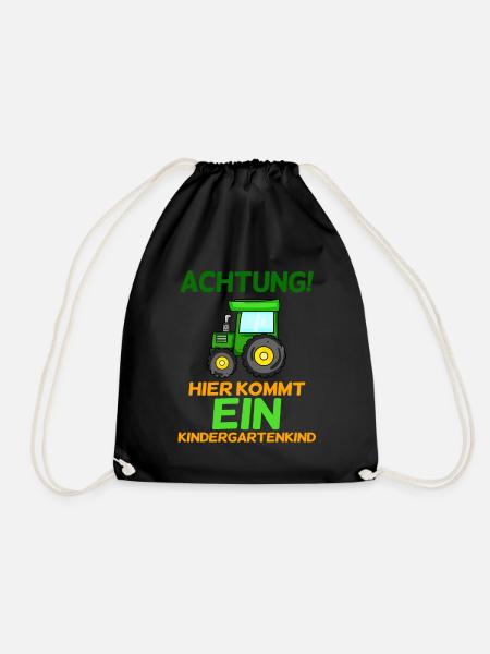 Achtung Kindergartenkind Traktor - Turnbeutel - Schwarz