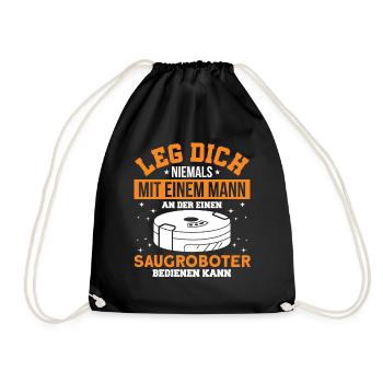 Reinigungskraft Saugroboter Putzkraft Geschenk - Turnbeutel - Schwarz - Vorne