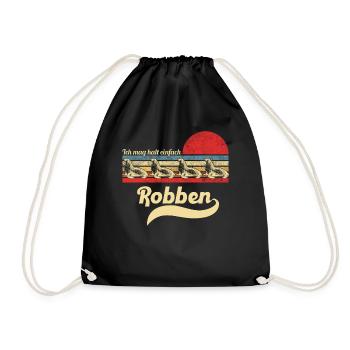 Seehund Retro Vintage Robbe Geschenk - Turnbeutel - Schwarz - Vorne