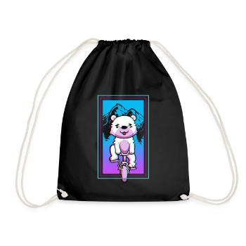 Bear Biker Riding A Bicycle Mountain Bike Kawaii - Drawstring Bag - black - Front