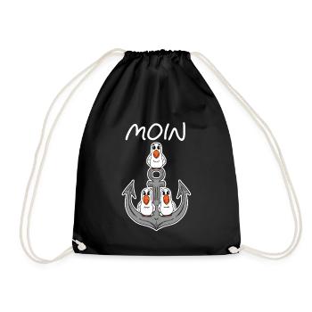 Anker Möwe Seemöwe Moin Nordsee Ostsee Urlaub - Turnbeutel - Schwarz - Vorne