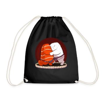 Japanese Sumo Sushi Salmon Hug Maki Nigiri Sashimi - Drawstring Bag - black - Front
