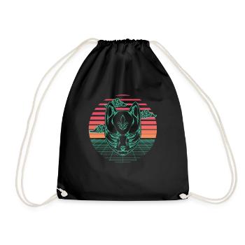 Sythnwave Japon Kitsune Renard Mask Rétro Aesthetic - Sac de sport léger - noir - Devant