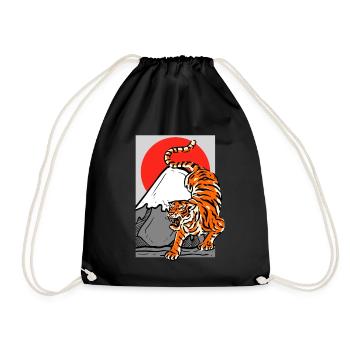 Tiger Aesthetic Japan Mt. Fuji Fujiyama Red Sun - Drawstring Bag - black - Front