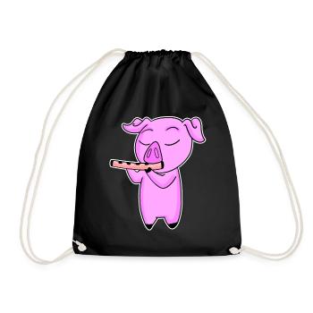 Pig plays flute - Drawstring Bag - black - Front