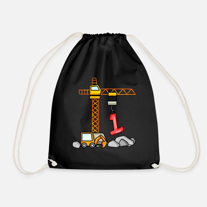 Kinder Geburtstagsshirt Bagger 1 Junge Baustelle 1 - Turnbeutel - Schwarz