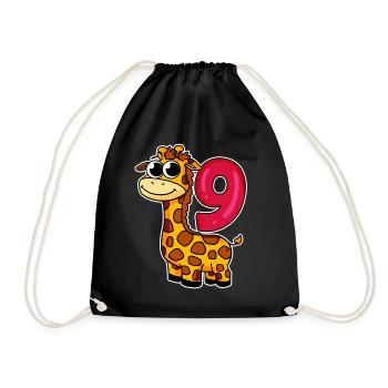 9 birthday giraffe - 9 years old - Drawstring Bag - black - Front