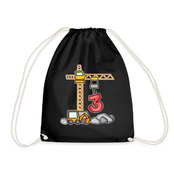 Bagger T-Shirt 3. Geburtstag 3 Jahre Jungen Shirt - Turnbeutel - Schwarz - Vorne