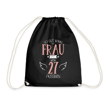 27. Geburtstag Frau wird 27 Jahre - Turnbeutel - Schwarz - Vorne