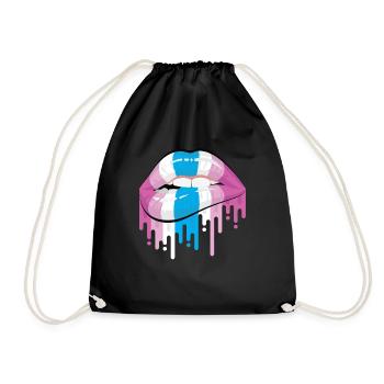Lip Bite Femboy Wimp LGBTQ Pride Lips - Drawstring Bag - black - Front