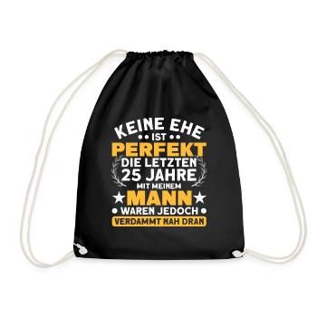 Silberhochzeit 25. Hochzeitstag Ehepaar - Turnbeutel - Schwarz - Vorne