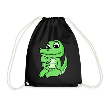 Famille crocodile - Crocodile avec bébé - Crocodile - Sac de sport léger - noir - Devant