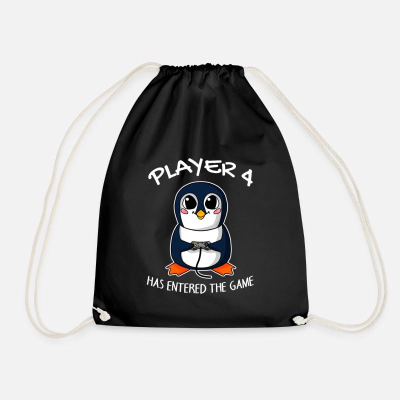 Spieler 4 Pinguin Nachwuchs Schwangerschaft Gaming - Turnbeutel - Schwarz