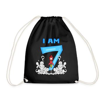 7th Birthday - Astronaut Boys Children's Birthday - Drawstring Bag - black - Front