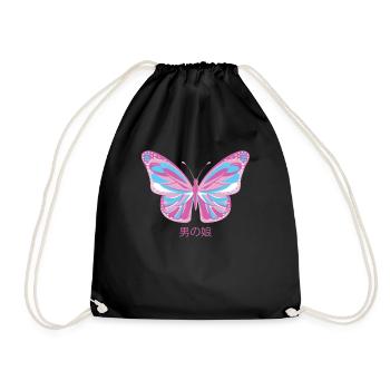 Femboy Butterfly Japanese Gay Pride LGBT Aesthetic - Drawstring Bag - black - Front