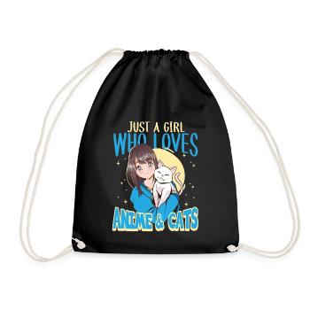Just A Girl Who Loves Anime & Cats Anime Cat Lover - Drawstring Bag - black - Front