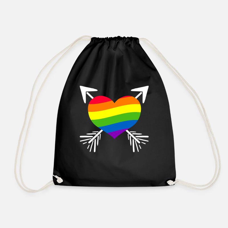 Rainbow Heart Arrow - Drawstring Bag - black