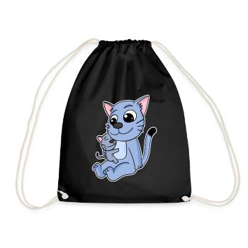 Katze Familie - Katze mit Baby - Katze - Turnbeutel - Schwarz - Vorne