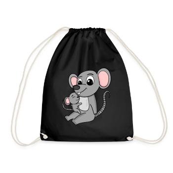 Mouse Family - Mouse with Baby - Mouse - Drawstring Bag - black - Front